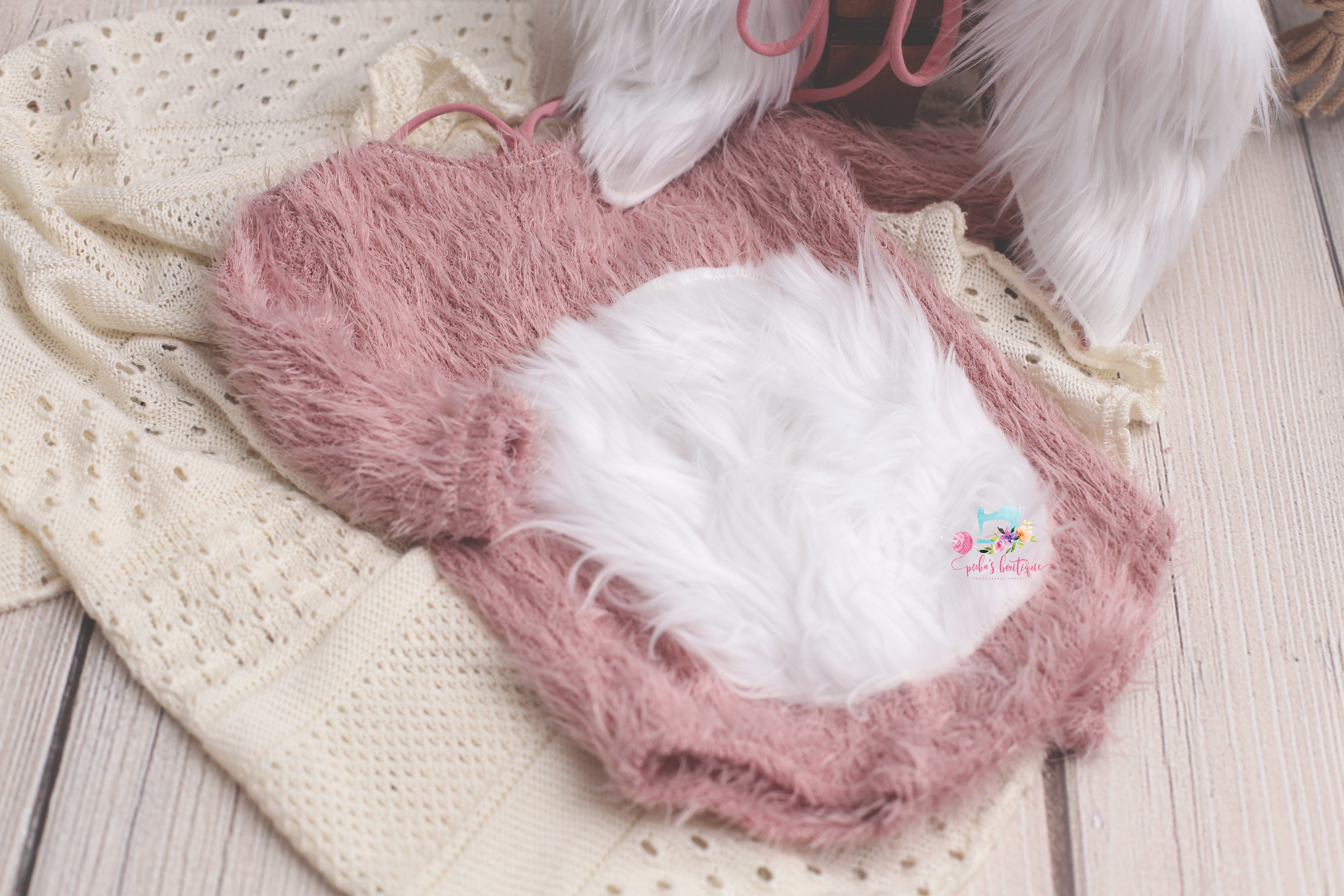 Newborn or Sitter Some Big Fluffy Bunny Bunnies Bonnet and/or Romper- Pink&White- MTO