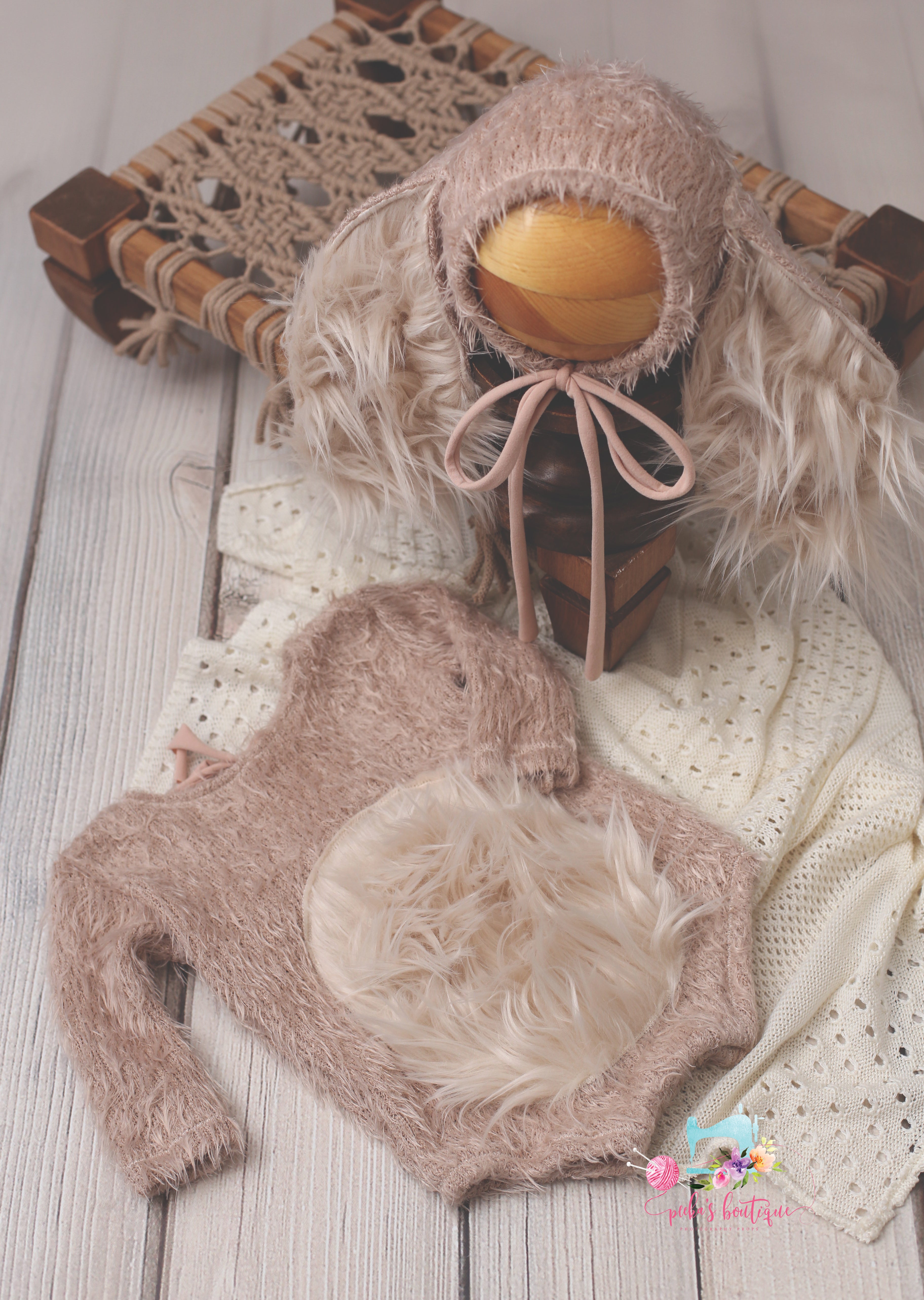 Newborn or Sitter Some Big Fluffy Bunny Bunnies Bonnet and/or Romper- MTO