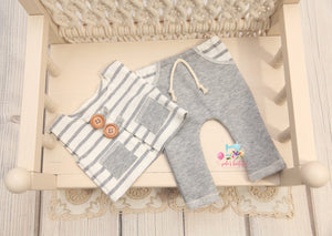 Newborn or Sitter (6-9 month) Vest & Pants Set- Nautical Grey Stripes- MADE TO ORDER