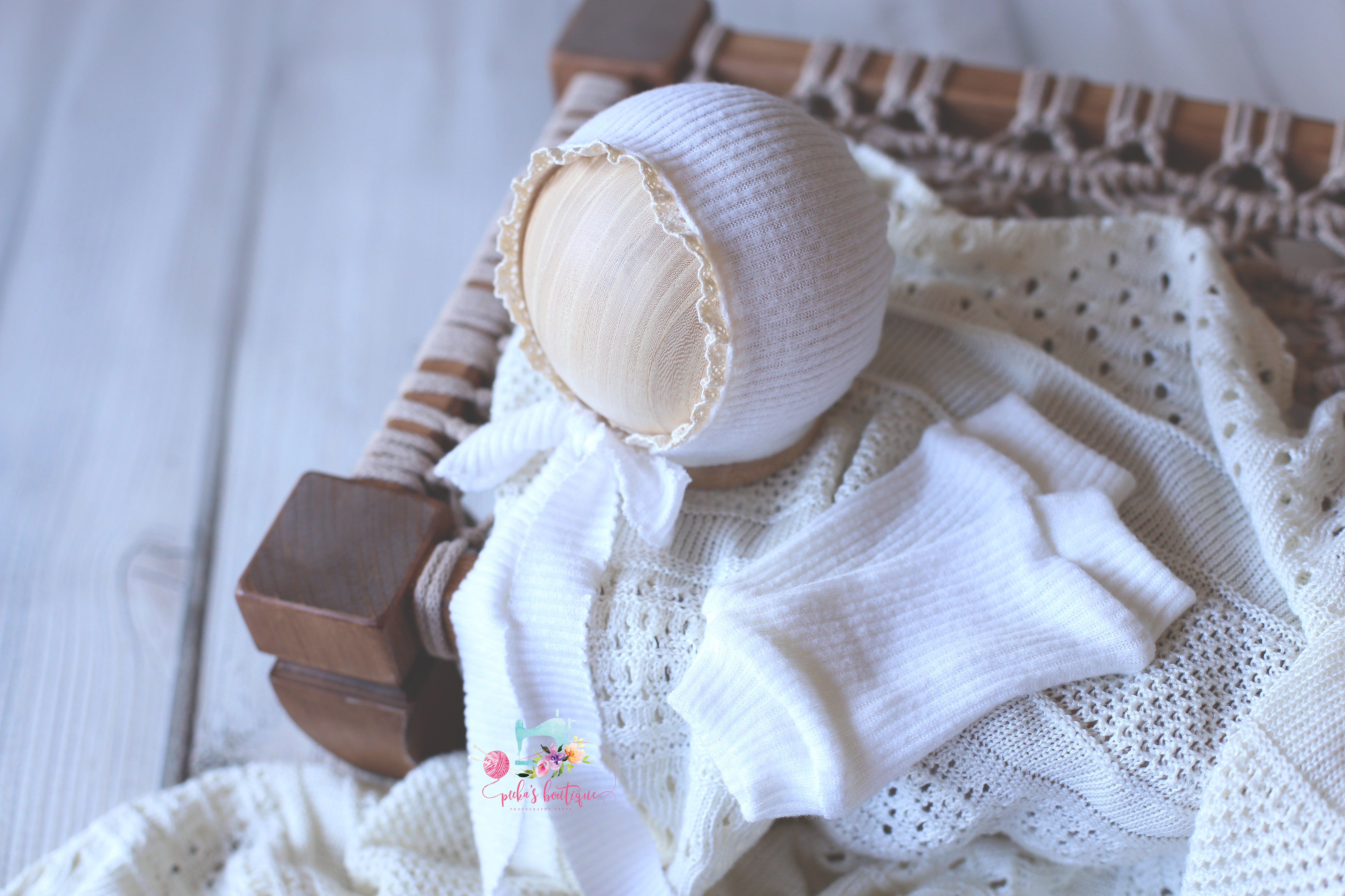 Newborn & Sitter Girl Bonnet and/or Leg Warmers- Ribbed Sweater with Lace- MADE TO ORDER