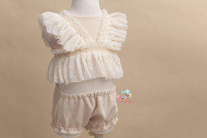 Kinsley Sitter (6-12 Month) Neutral Chiffon Silk Outfit- MADE TO ORDER