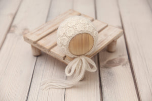 Knit Newborn Bonnet- Ivory Petals- Made To Order