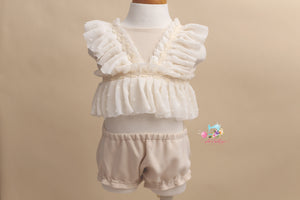 Kinsley Sitter (6-12 Month) Neutral Chiffon Silk Outfit- MADE TO ORDER