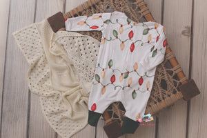 READY TO SHIP- Newborn Boy Footie Jammies and/or Sleepy Cap- Christmas Lights without Arm Cuffs