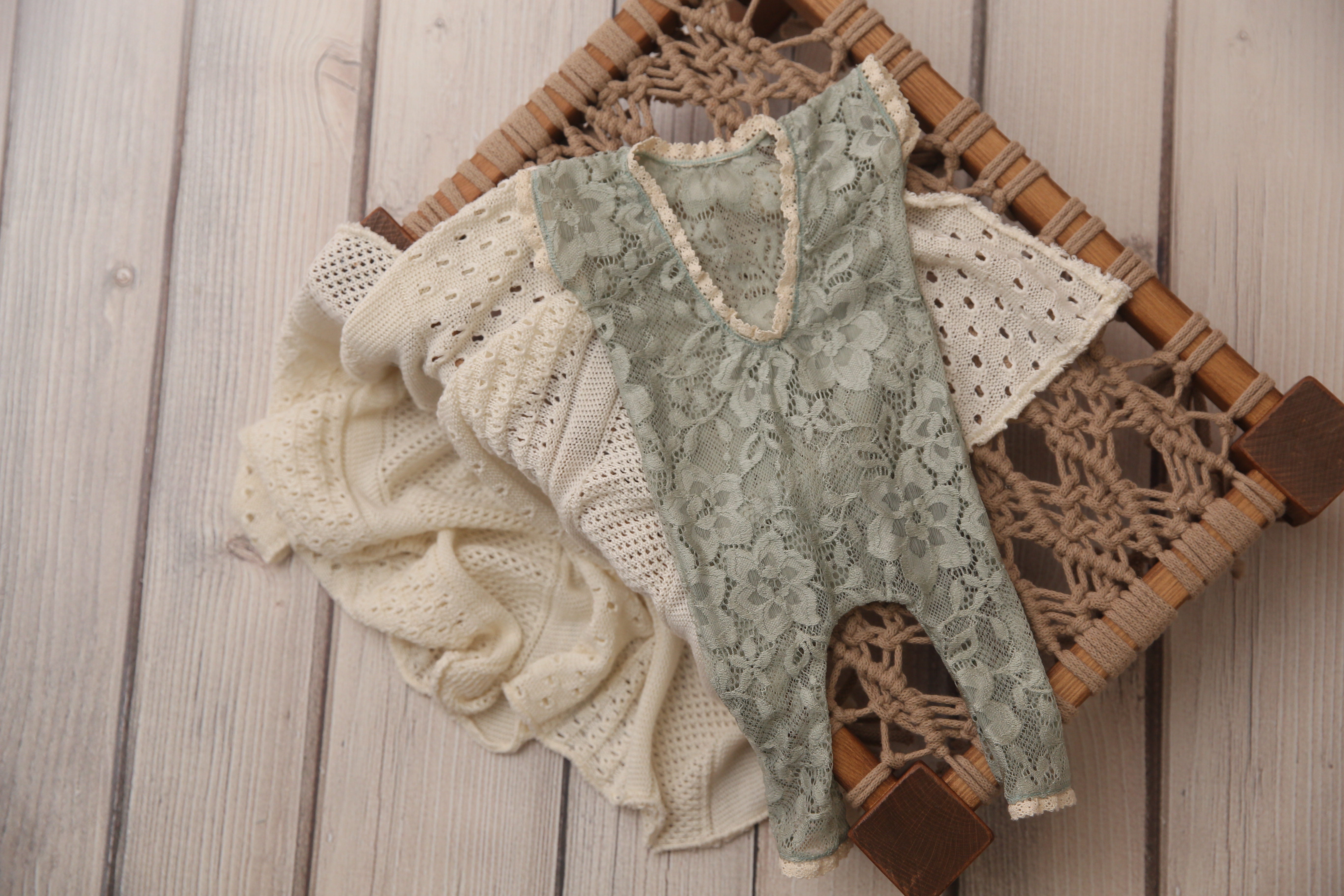 Newborn Madelyn Romper- Lacy Sage- MADE TO ORDER