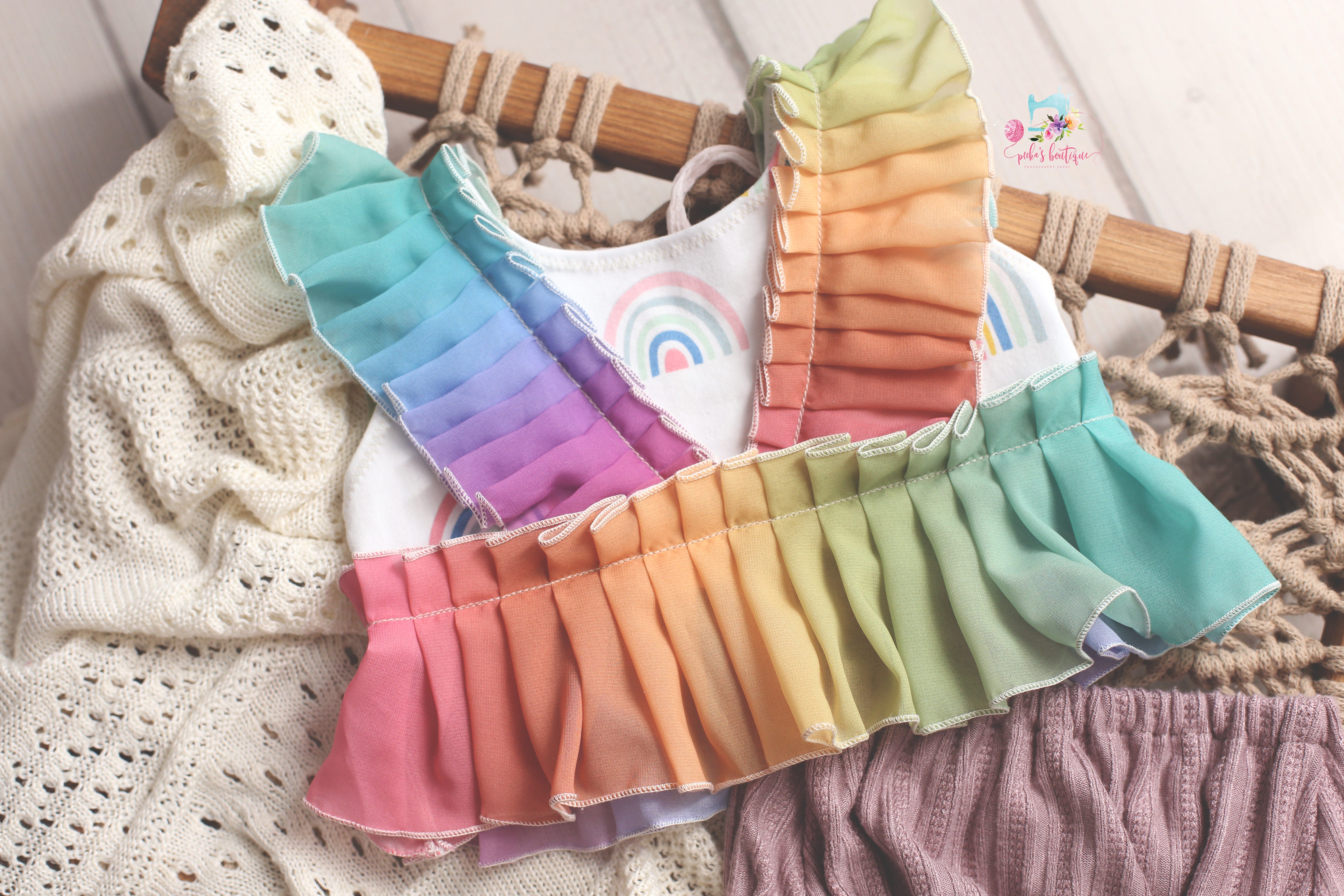 MADE TO ORDER- Kinsley Sitter (6-12 Month) Over the Rainbow Outfit