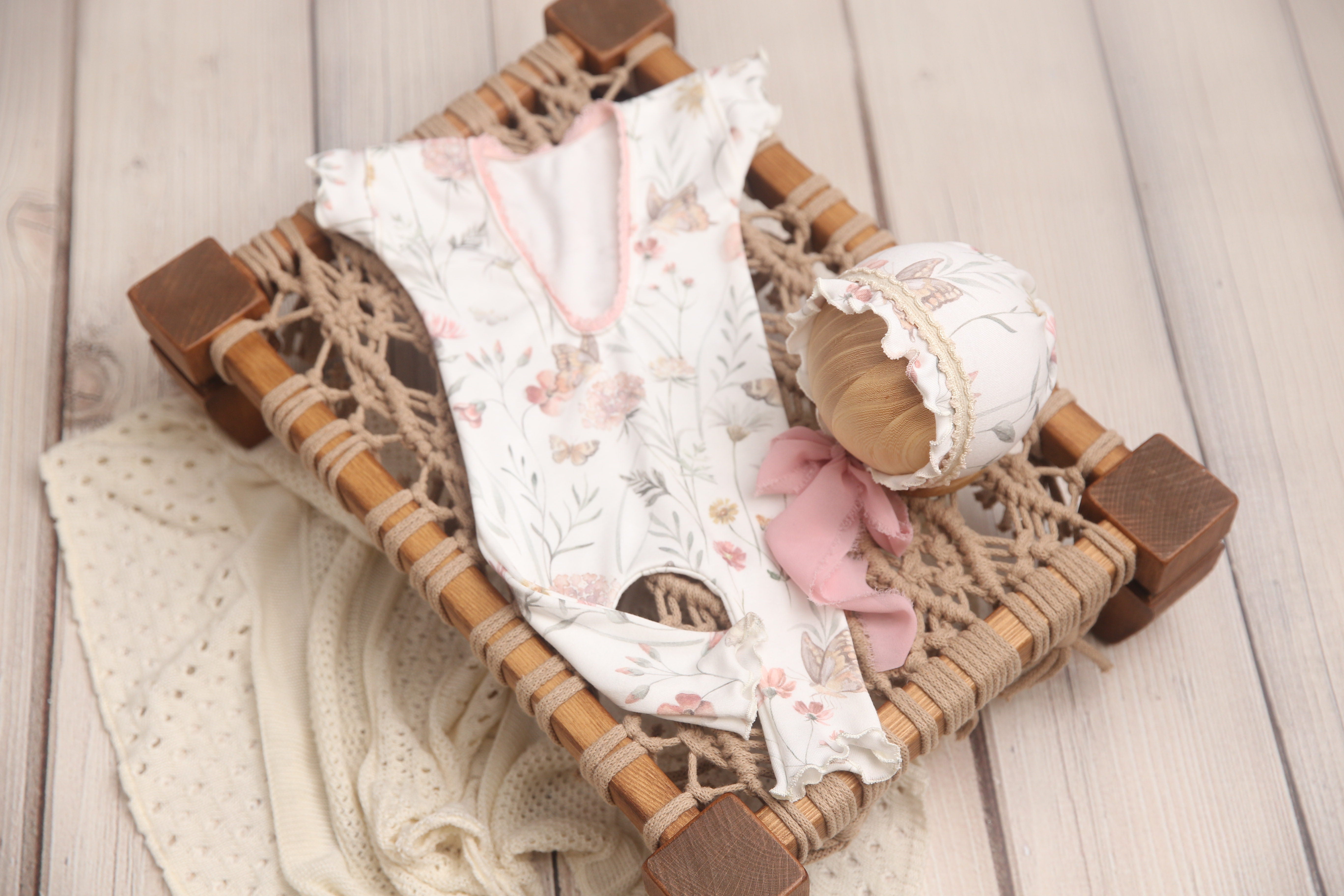Newborn Madelyn Romper- Butterfly Field- MADE TO ORDER
