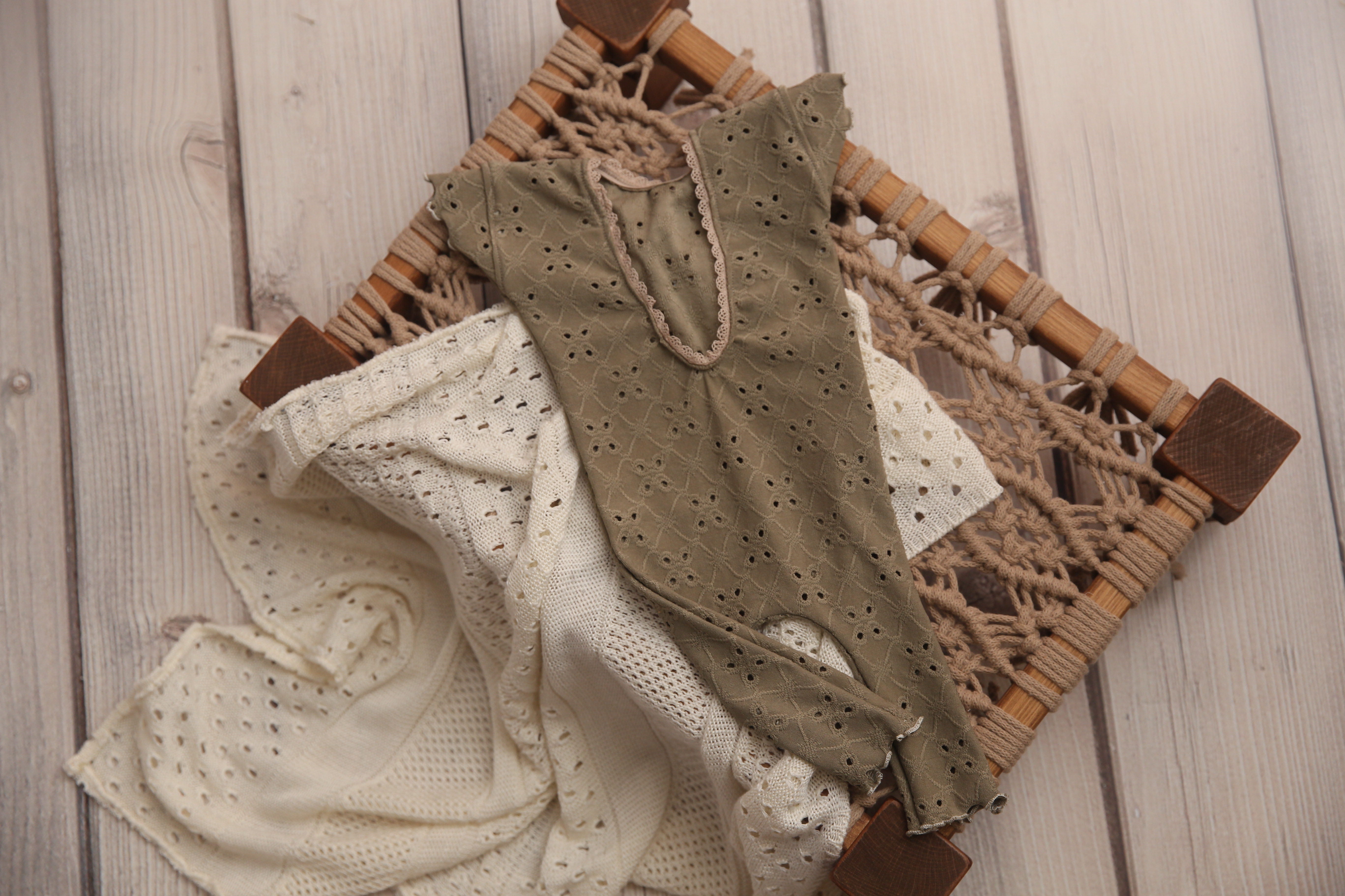 Newborn Madelyn Romper- Rainbow Eyelet- Olive- MADE TO ORDER