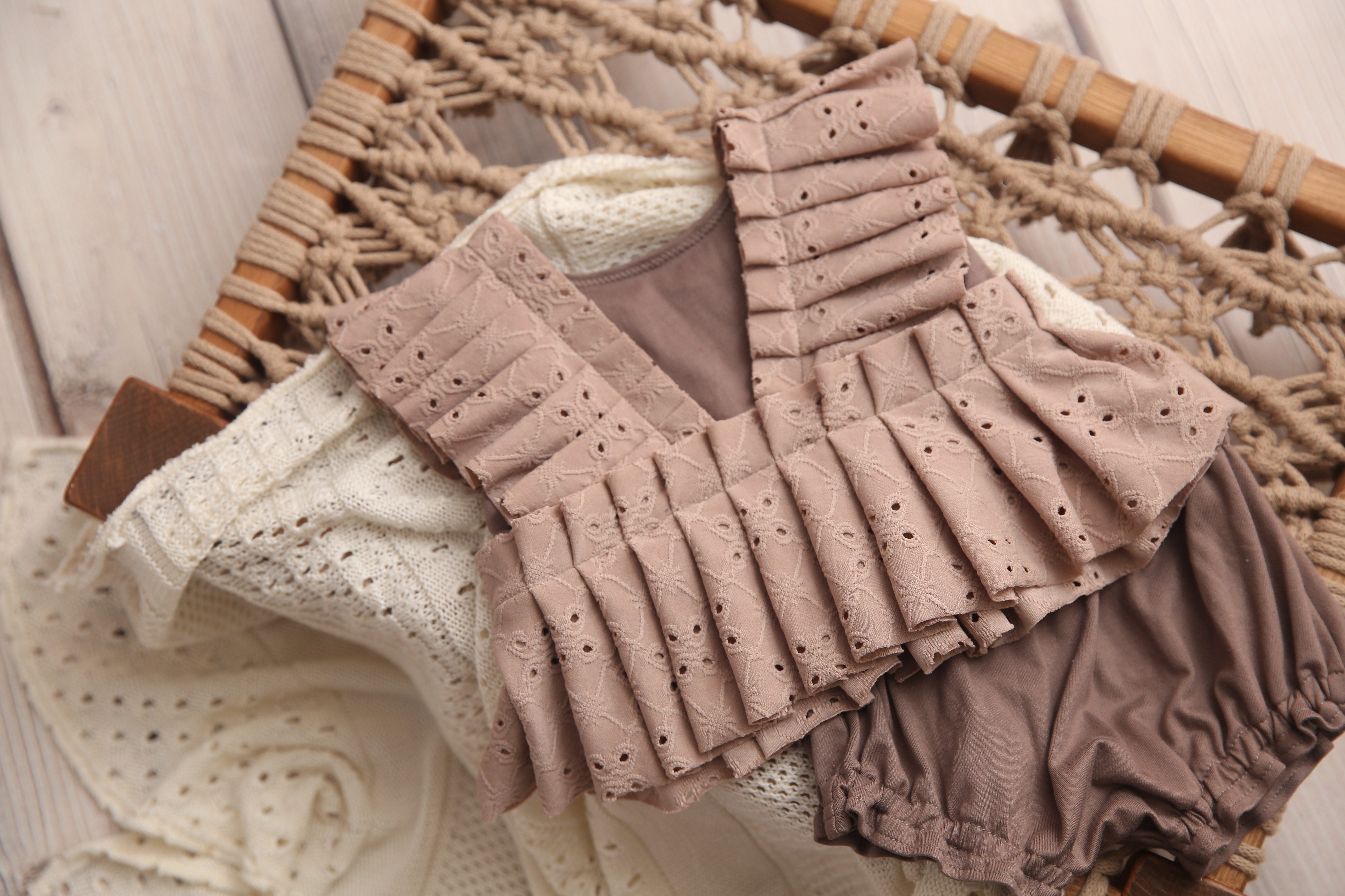 Kinsley Newborn or Sitter (6-12 OR 12-18 Month) Rainbow- Taupe Outfit- MADE TO ORDER