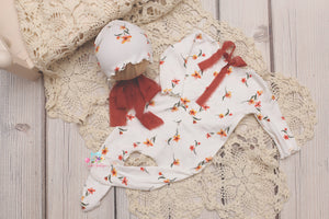 Newborn Girl Footie Jammies and/or Bonnet- Dainty Fall Floral- Made to Order