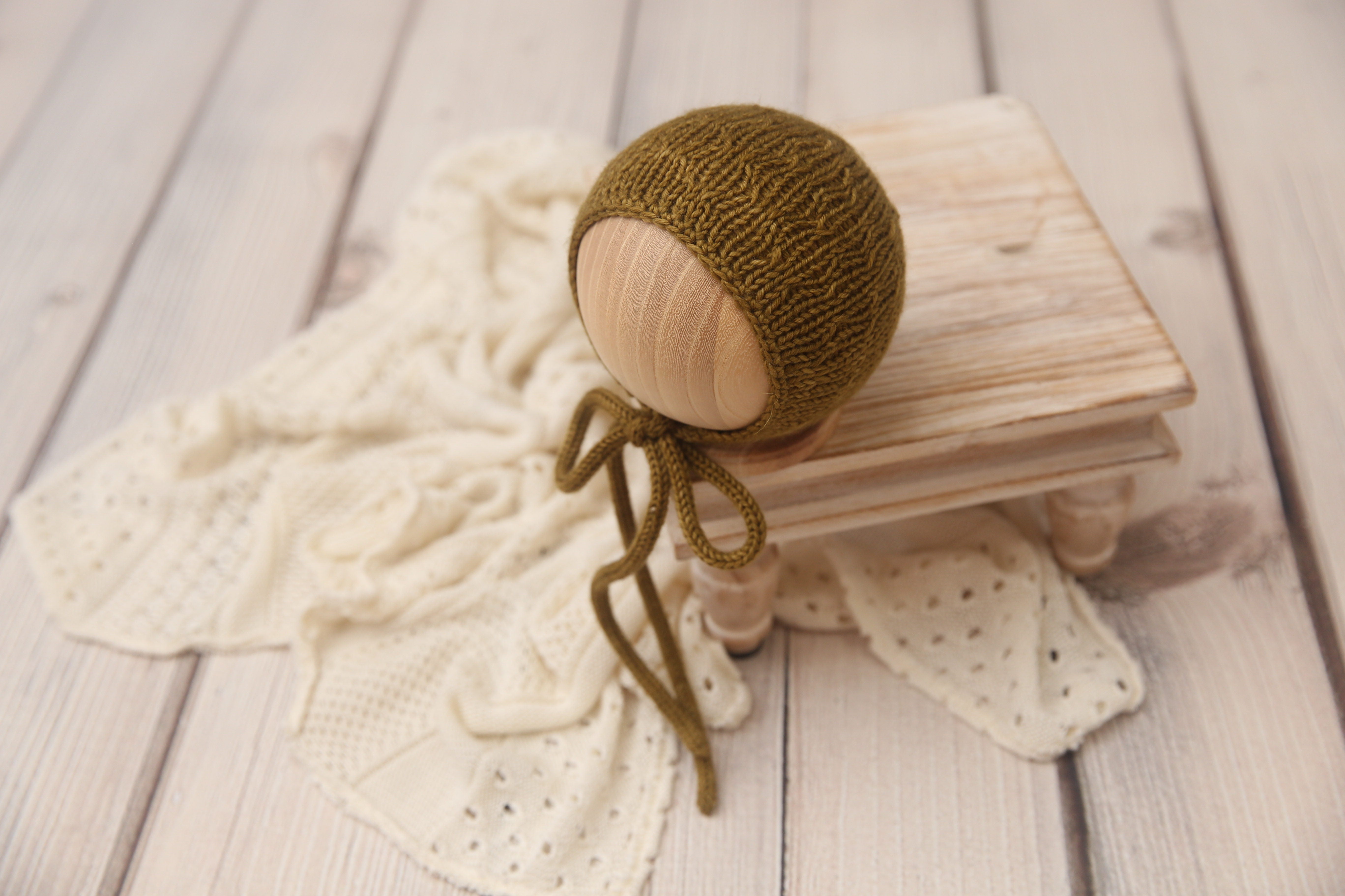 Knit Newborn Bonnet- Moss Green Aaron- Ready to Ship