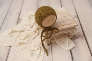 Knit Newborn Bonnet- Moss Green Aaron- Ready to Ship