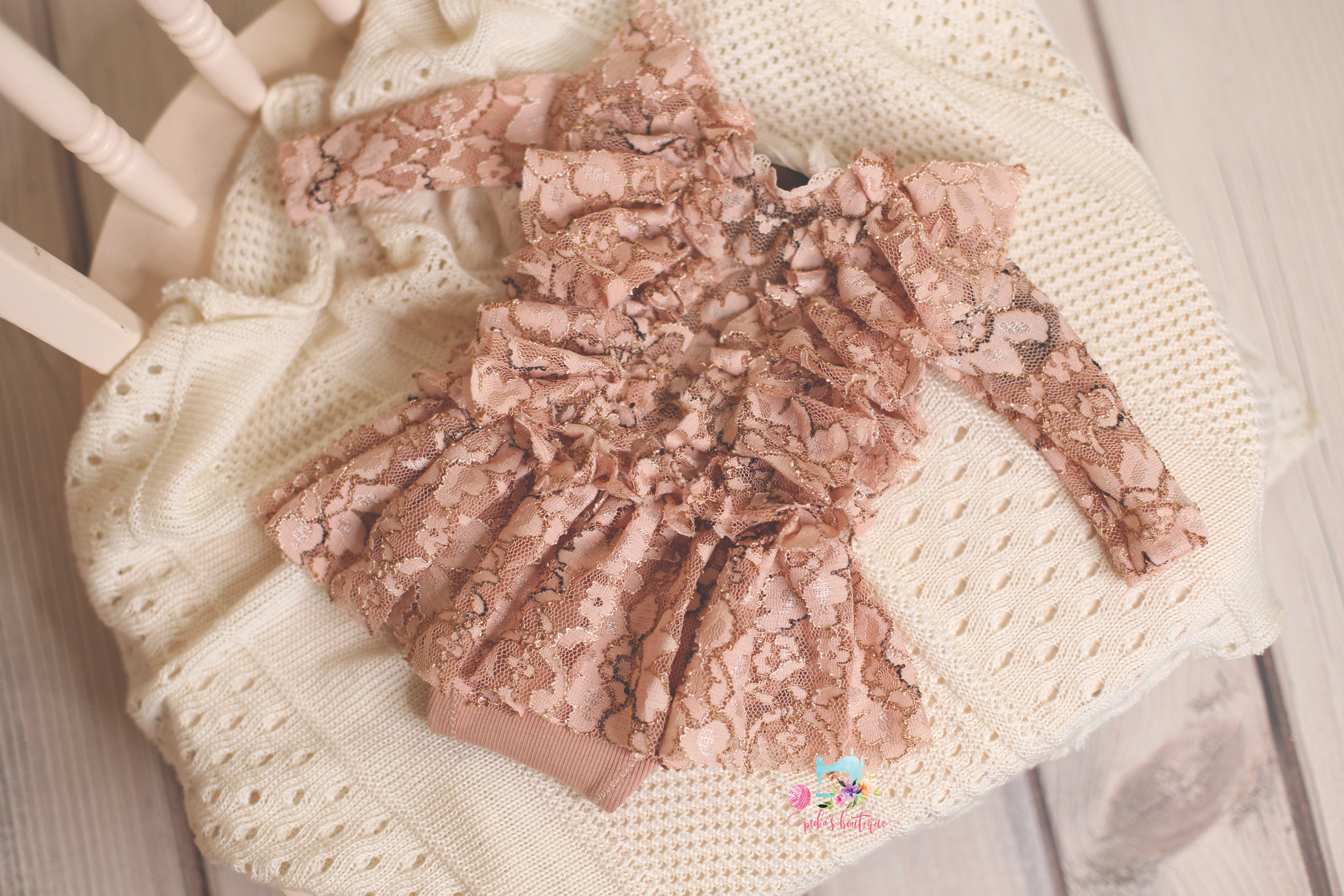 Lacy Anna Flutter Romper- Newborn or Sitter Size- Peaches- MADE TO ORDER
