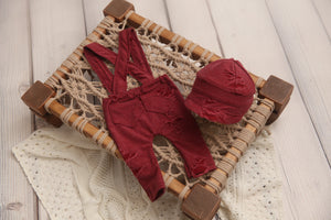 Newborn Distressed Suspender Pants AND/OR Cap- READY TO SHIP- Red
