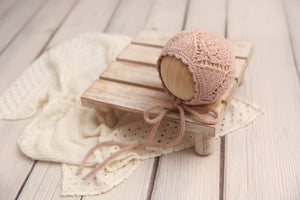 Knit Newborn Bonnet- Solid Blossoms- READY TO SHIP