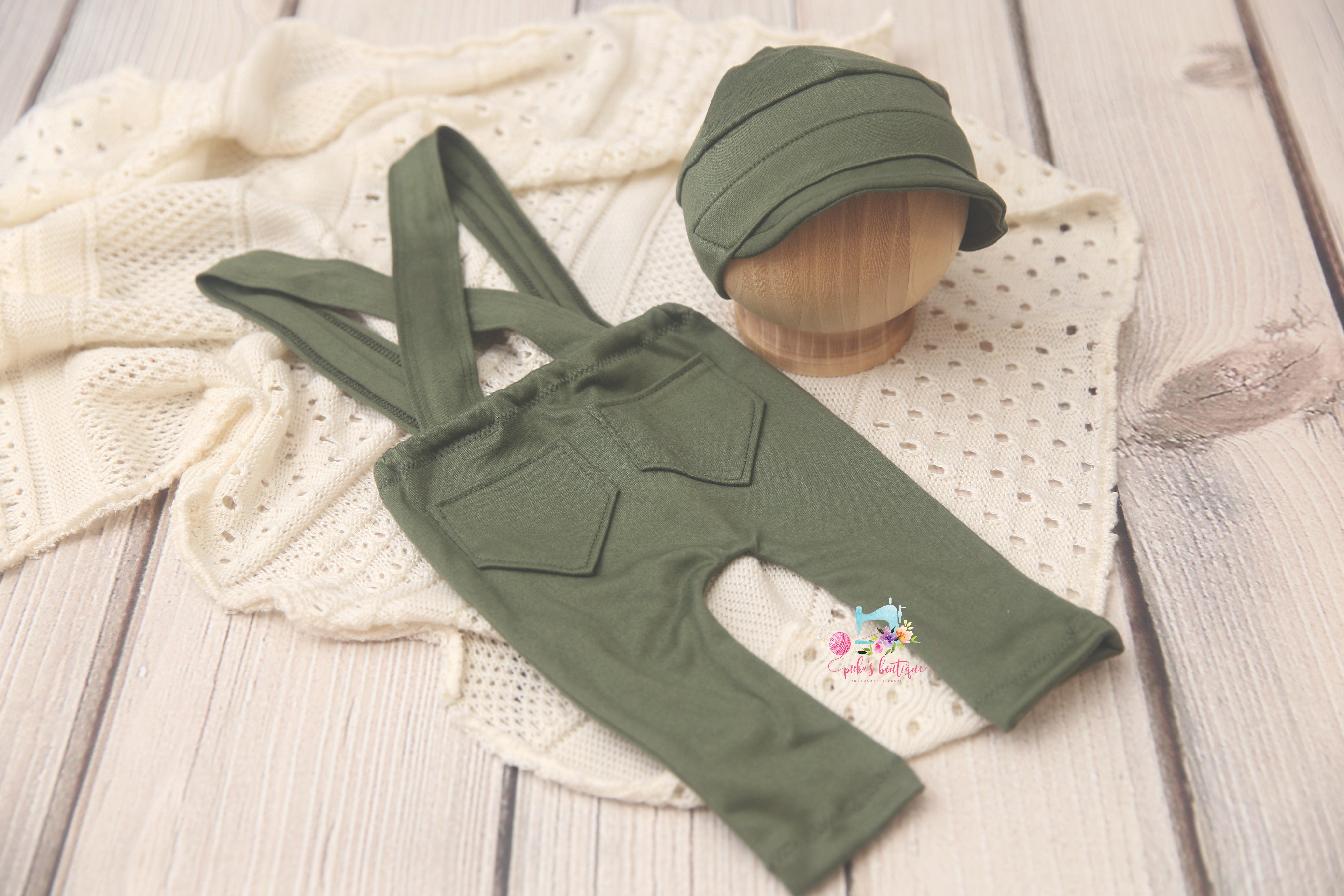 Newborn Boy Cap and/or Suspenders- Forest Green- MADE TO ORDER