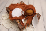 Newborn or Sitter Some Big Fluffy Bunny Bunnies Bonnet and/or Romper- Burnt Sienna- Made to order