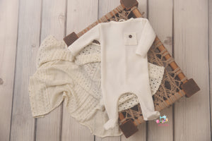 Newborn Footie Jammies- Ivory Sweater- MADE TO ORDER