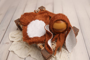 Newborn or Sitter Some Big Fluffy Bunny Bunnies Bonnet and/or Romper- Burnt Sienna- Made to order