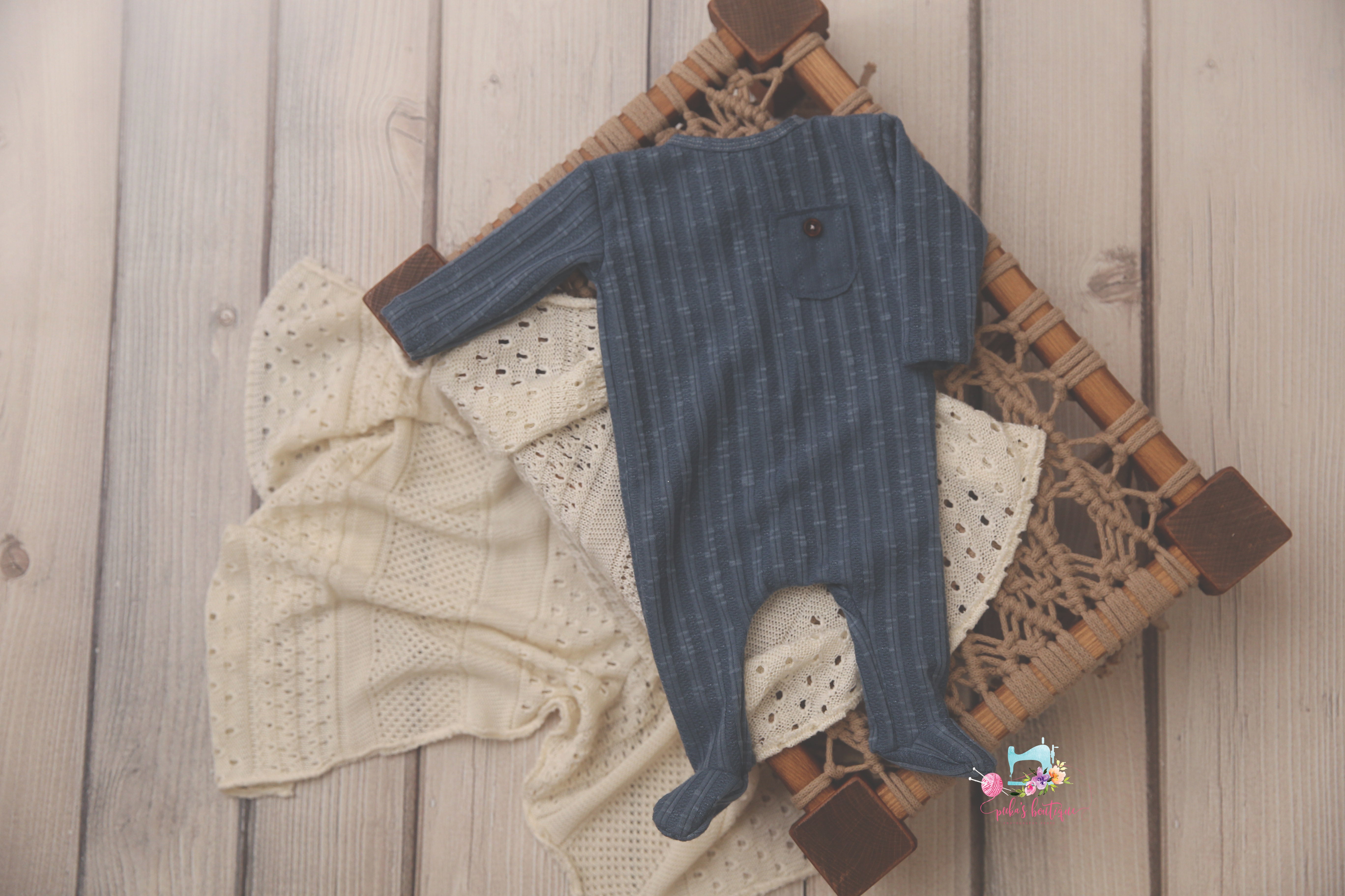 Newborn Footie Jammies- Cobalt Blue Sweater- MADE TO ORDER