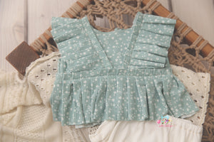 Kinsley Newborn or Sitter (6-12 Month) Mint/Taupe Scattered Floral Outfit- MADE TO ORDER
