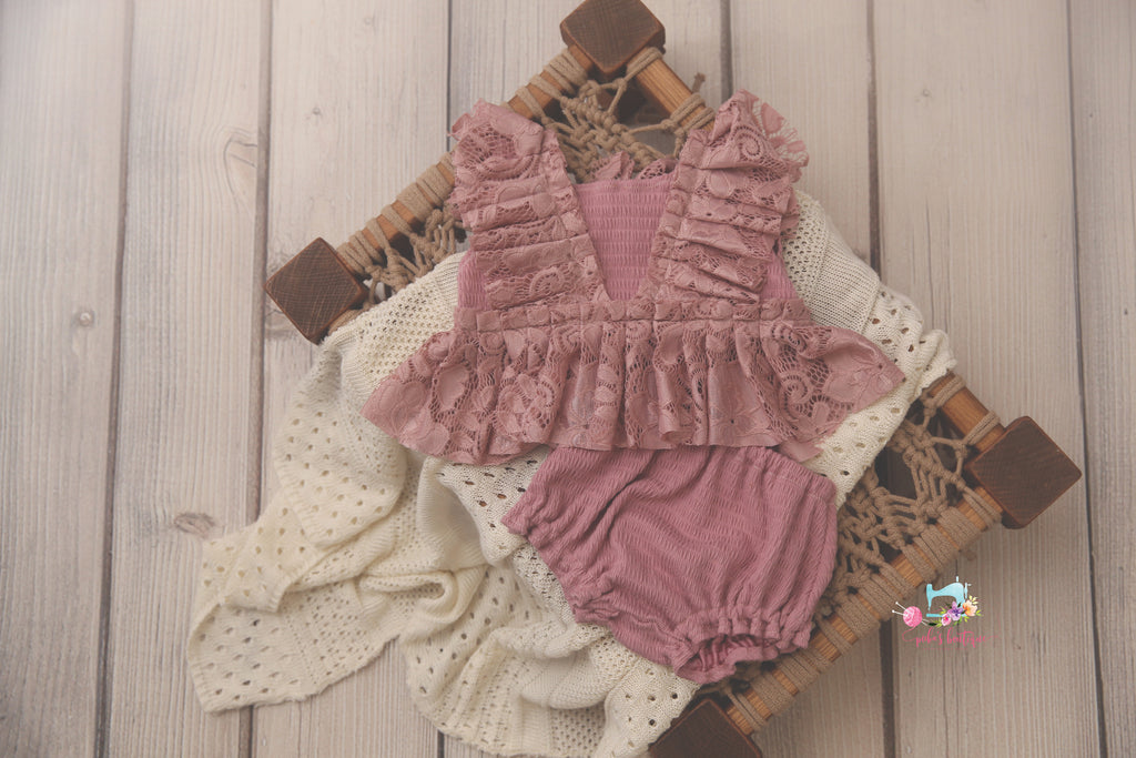 Kinsley Newborn or Sitter (6-12 Month) Rose Dust Outfit- MADE TO ORDER