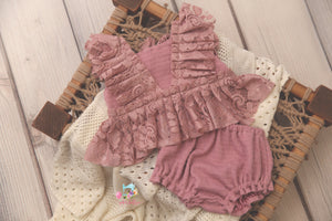 Kinsley Newborn or Sitter (6-12 Month) Rose Dust Outfit- MADE TO ORDER