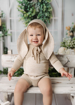 Newborn or Sitter Bunny Bunnies Bonnet and/or Hugh Romper- Waves- Made to Order