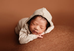 Newborn Boy Cuffed Hooded Romper- So Neutral- Made to Order