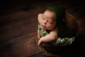 Knit Newborn Bonnet- Christmas Green Cypress- Made to Order