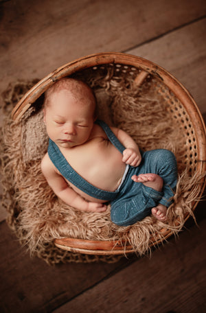 Newborn or Sitter Linen Suspenders- MADE TO ORDER- Blue Denim
