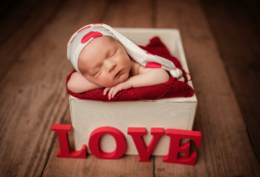 Newborn Boy or Girl EXTRA long Sleepy Cap- My Valentine Heart- MADE TO ORDER