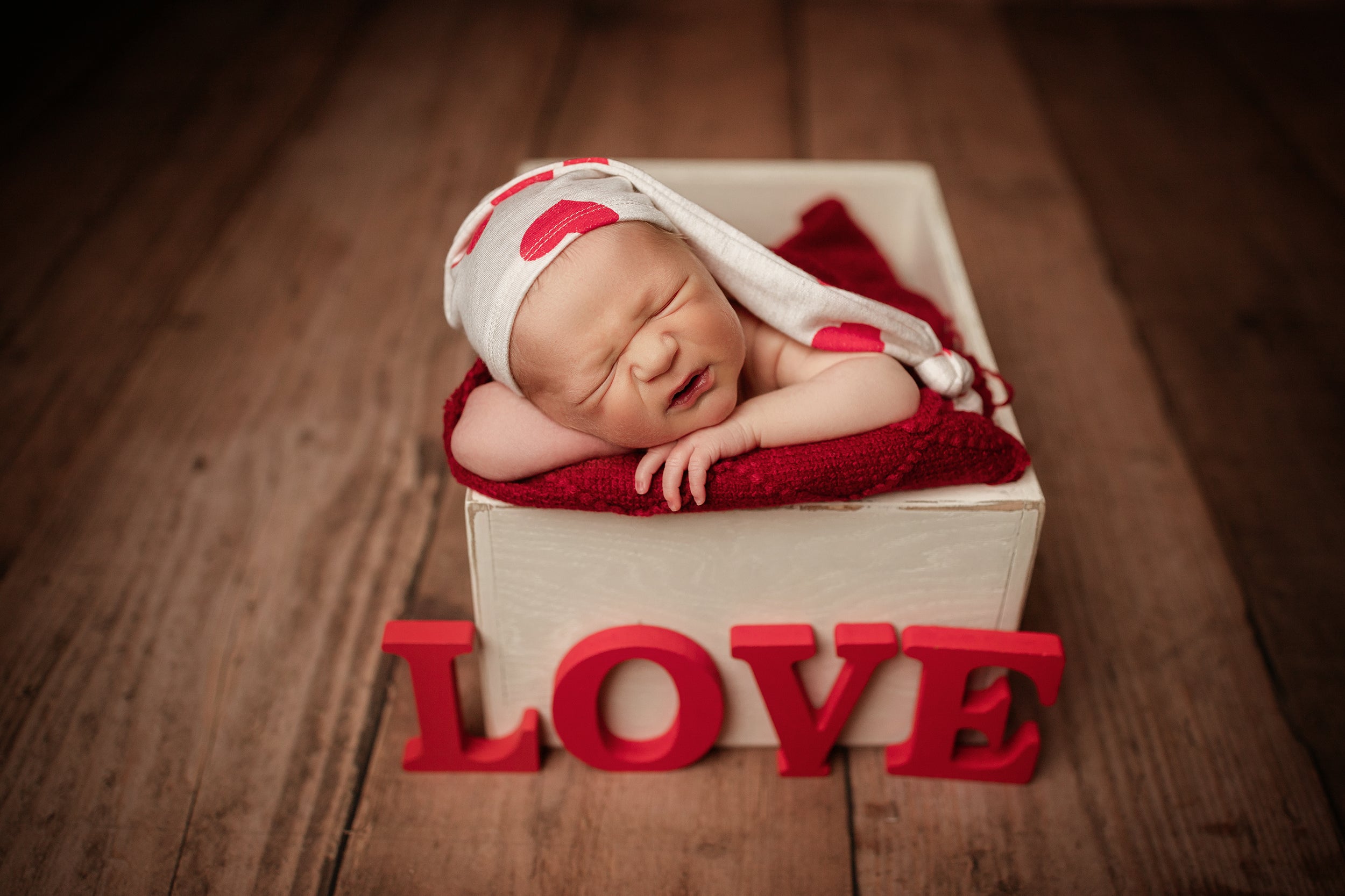 Newborn Boy or Girl EXTRA long Sleepy Cap- My Valentine Heart- MADE TO ORDER