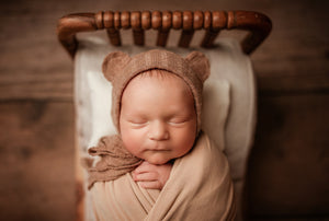 Newborn Boy Bonnet- Beary Dude- MADE TO ORDER