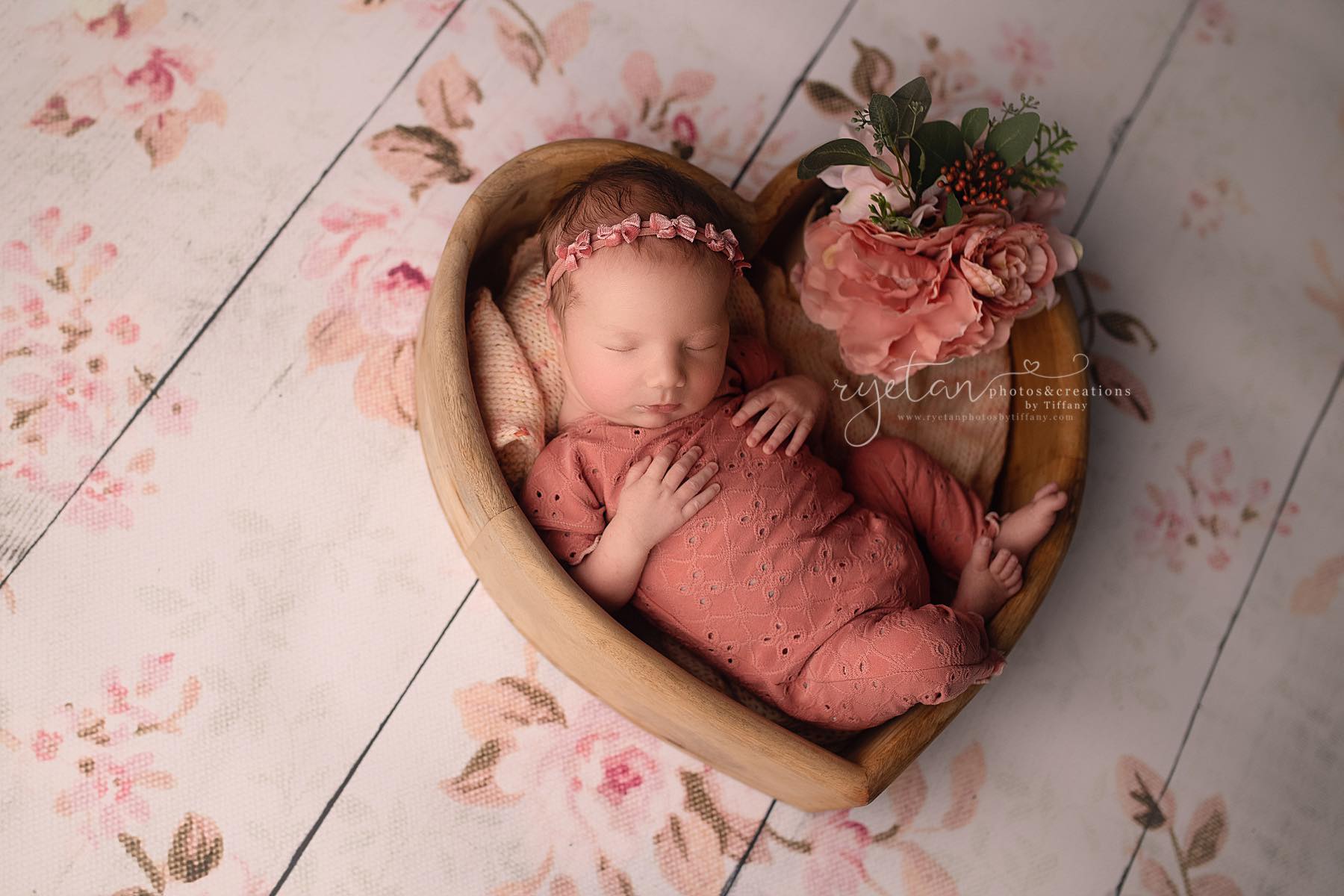 Newborn Madelyn Romper- Rainbow Eyelet- Old Rose- MADE TO ORDER